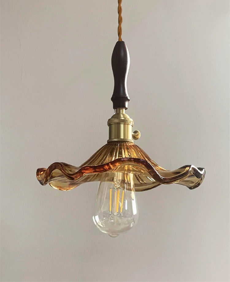 Vintage Orange Hibiscus Flower Glass Ceiling Pendant Light