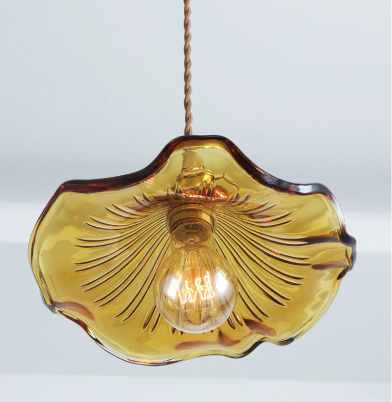 Vintage Orange Hibiscus Flower Glass Ceiling Pendant Light