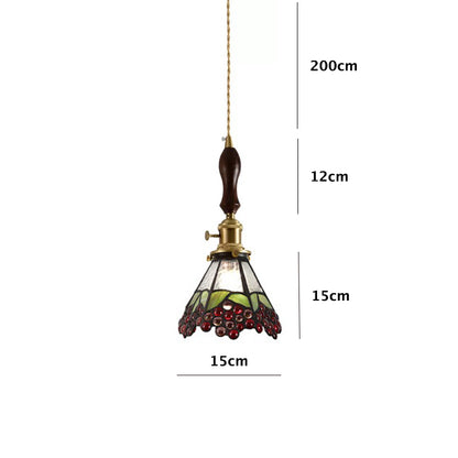 Vintage Red Berries Stained Glass Ceiling Pendant Light