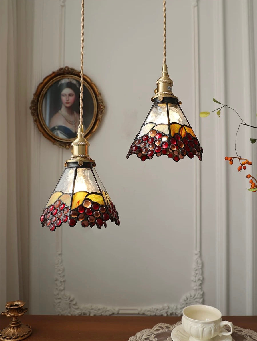 Vintage Red Berries Stained Glass Ceiling Pendant Light