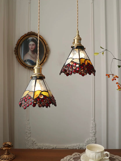 Vintage Red Berries Stained Glass Ceiling Pendant Light