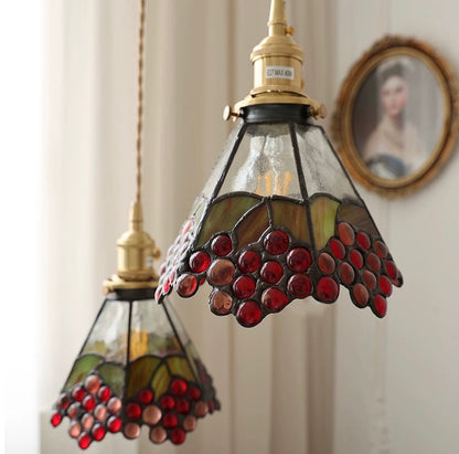 Vintage Red Berries Stained Glass Ceiling Pendant Light