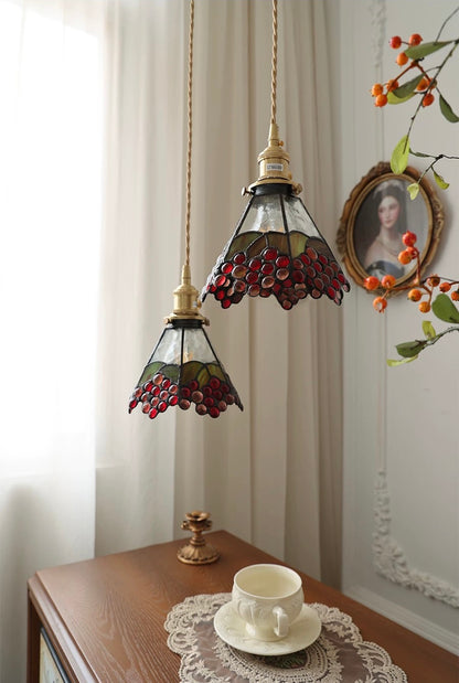 Vintage Red Berries Stained Glass Ceiling Pendant Light