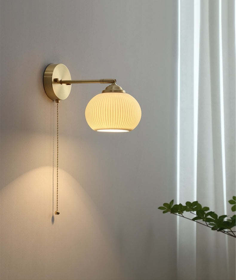 Art Deco White Ball Ribbed Ceramic Elbow Wall Light