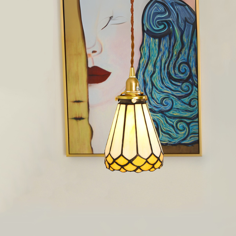 Vintage Yellow Mango Skirt Stained Glass Ceiling Pendant Light