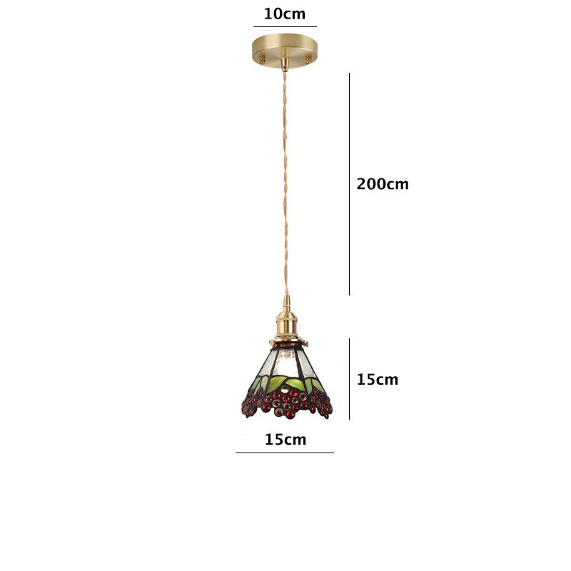 Vintage Red Berries Stained Glass Ceiling Pendant Light Dimensions