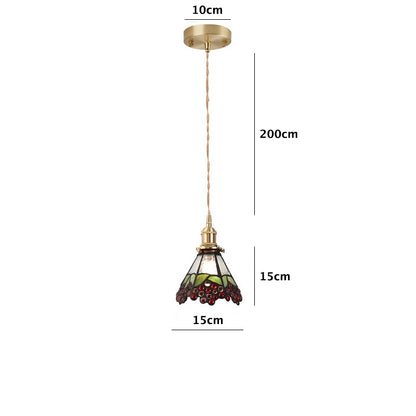 Vintage Red Berries Stained Glass Ceiling Pendant Light Dimensions