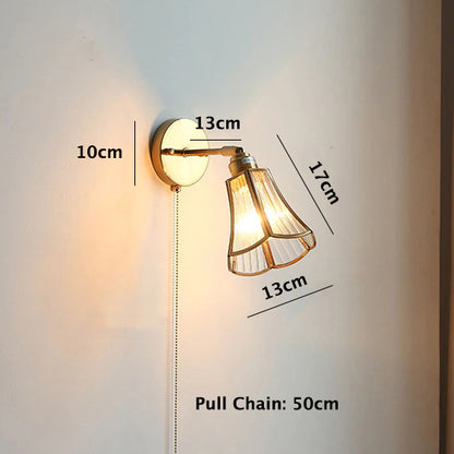 Vintage Tulip Flower Glass Wall Light with Brass Frame Dimensions