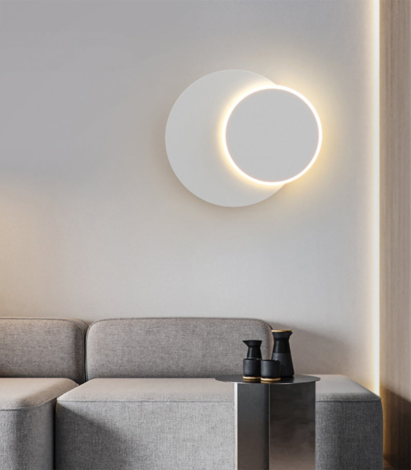 White Geometric LED Wall Light in Scandinavian Style Round in Nordic Living Room