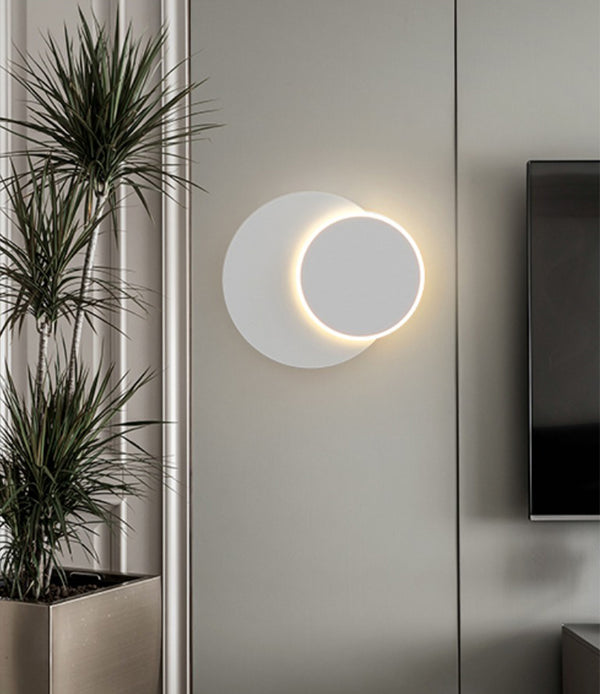 White Geometric LED Wall Light in Scandinavian Style Round in Nordic Space