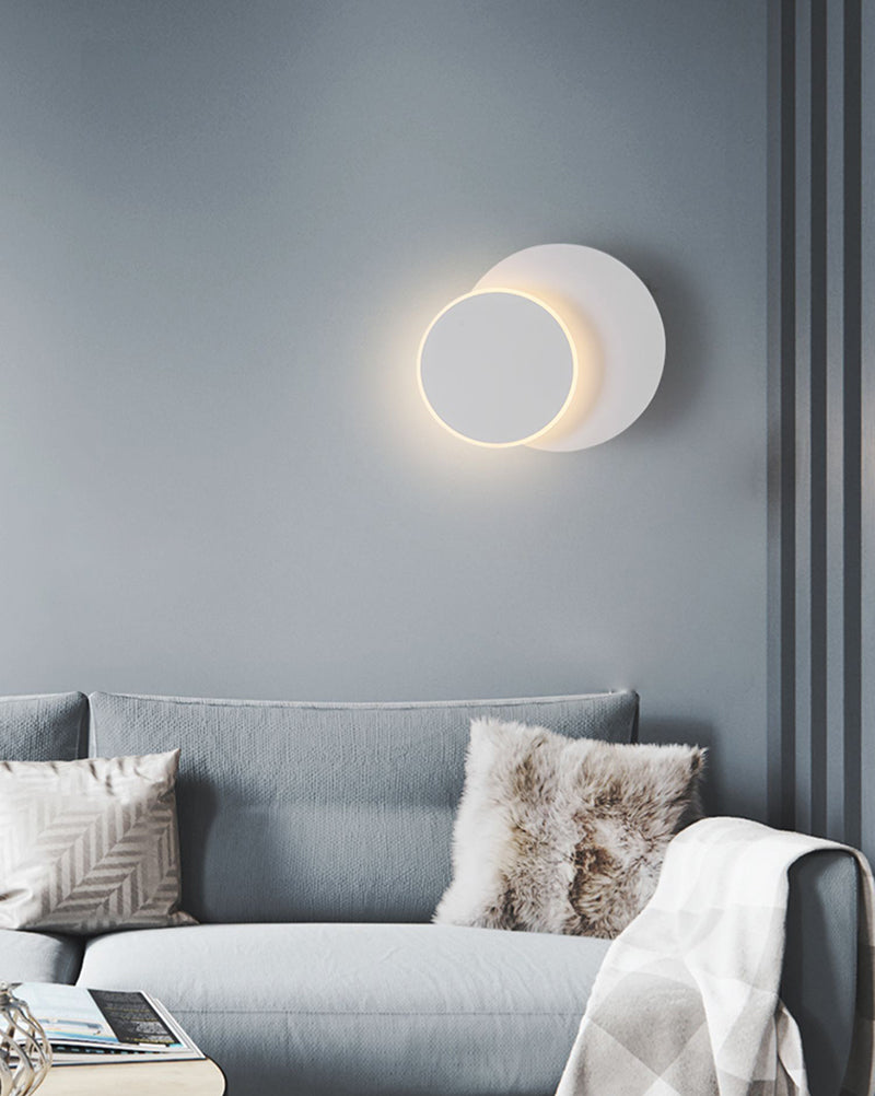 White Geometric LED Wall Light in Scandinavian Style Round in Sandi Living Room