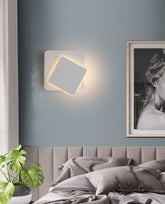 White Geometric LED Wall Light in Scandinavian Style Square in Modern Bedroom