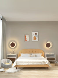Wooden Geometric LED Wall Light in Scandinavian Style Round in Nordic Bedroom