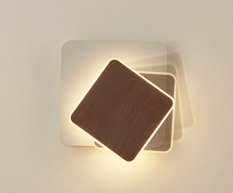 Wooden Geometric LED Wall Light in Scandinavian Style Square Rotatable