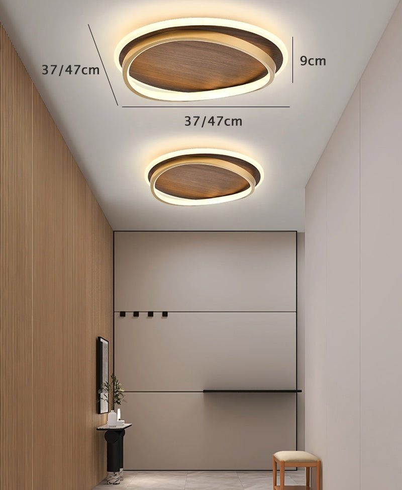 Wooden LED Flush Mount Ceiling Light with Metal Ring in Modern &amp; Contemporary Style Dimensions