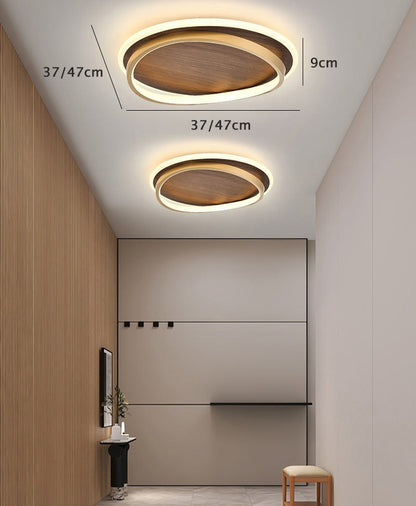 Wooden LED Flush Mount Ceiling Light with Metal Ring in Modern &amp; Contemporary Style Dimensions