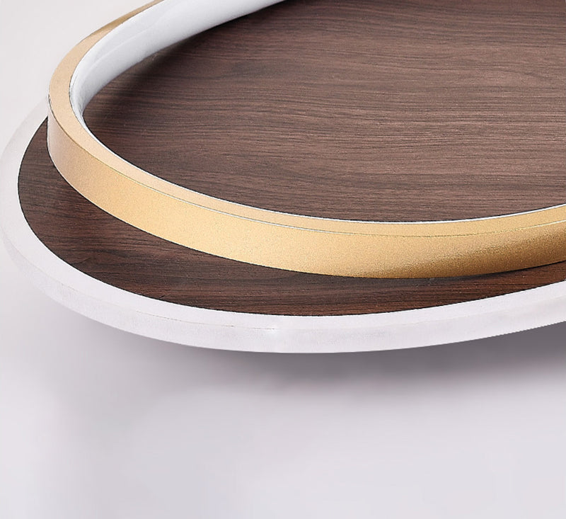 Wooden LED Flush Mount Ceiling Light with Metal Ring in Modern & Contemporary Style Metal Ring Close up