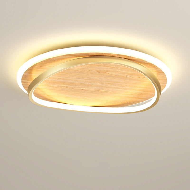 Wooden LED Flush Mount Ceiling Light with Metal Ring in Modern & Contemporary Style Oak
