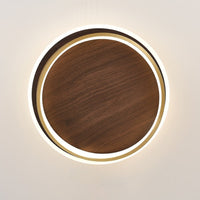 Wooden LED Flush Mount Ceiling Light with Metal Ring in Modern & Contemporary Style Walnut Close up