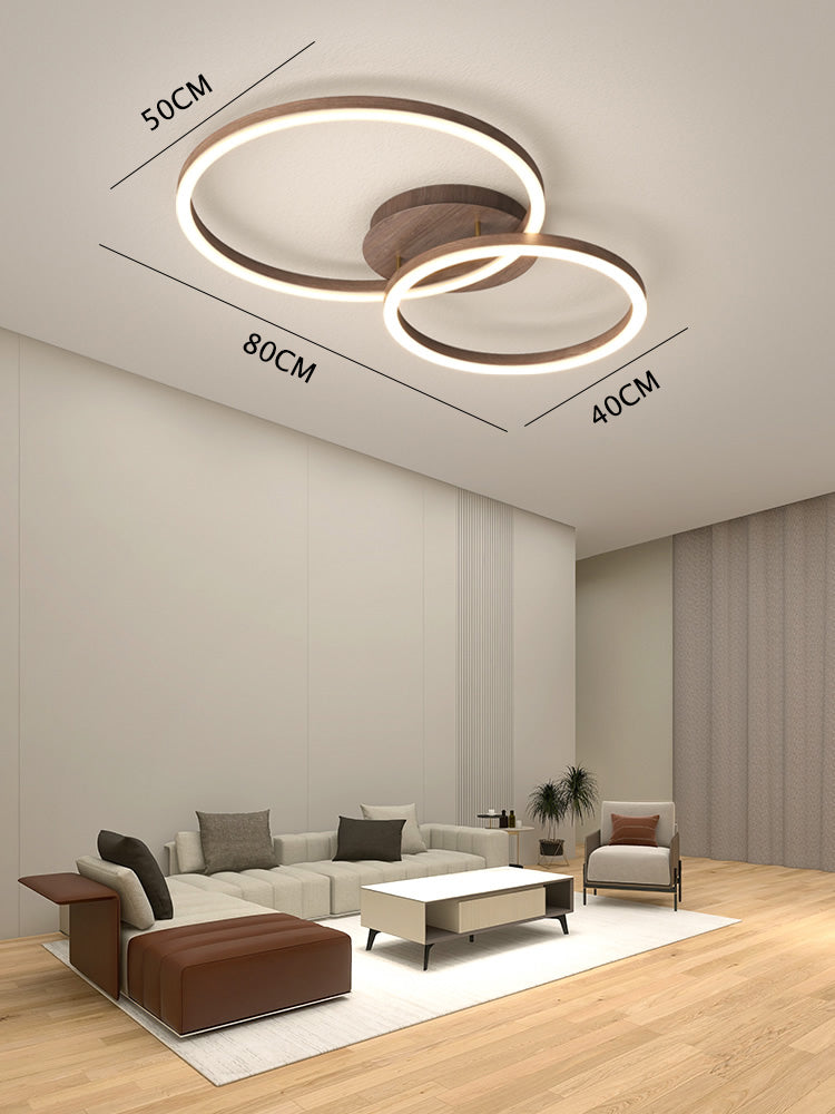 Wooden LED Flush Mount Ceiling Light with Single, Double or Triple Rings in Modern & Contemporary Style_Double_Dimensions