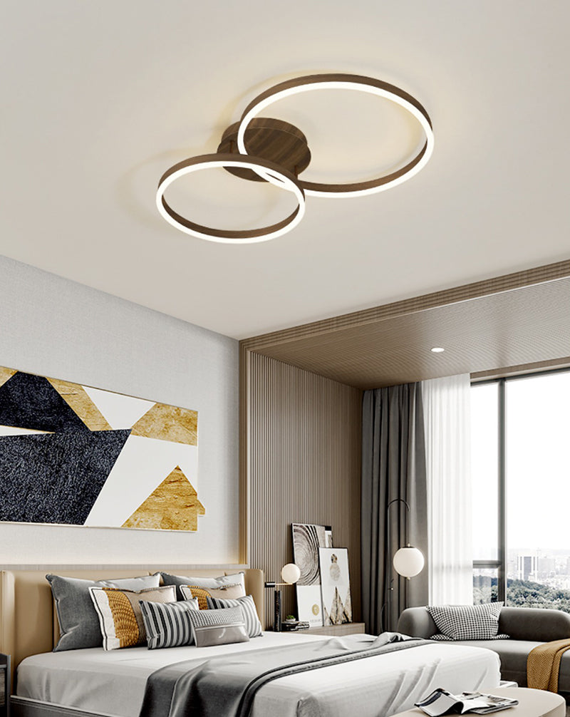 Wooden LED Flush Mount Ceiling Light with Single, Double or Triple Rings in Modern & Contemporary Style_Double_in Contemporary Bedroom