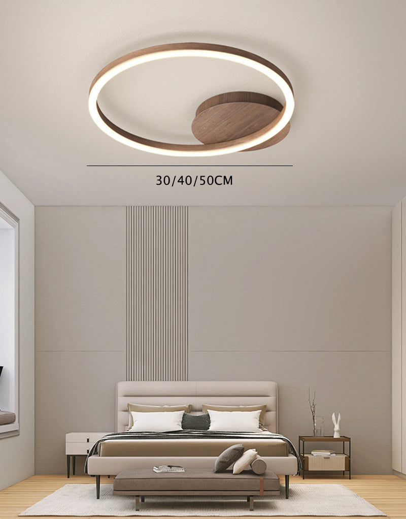 Wooden LED Flush Mount Ceiling Light with Single, Double or Triple Rings in Modern & Contemporary Style