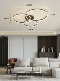 Wooden LED Flush Mount Ceiling Light with Single, Double or Triple Rings in Modern & Contemporary Style_Triple_Dimensions