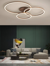 Wooden LED Flush Mount Ceiling Light with Single, Double or Triple Rings in Modern & Contemporary Style_Triple_in Art Deco Living Room