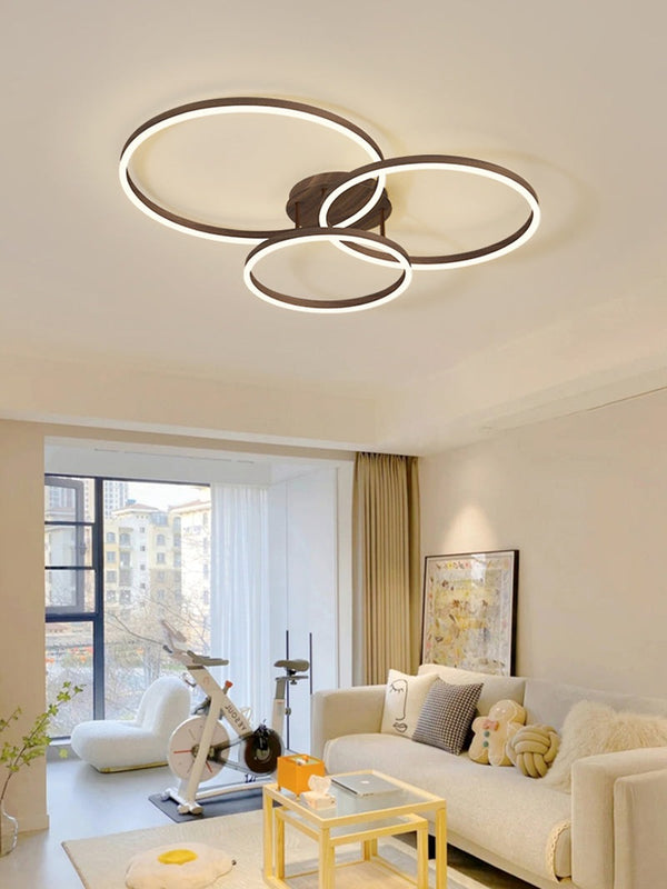 Wooden LED Flush Mount Ceiling Light with Single, Double or Triple Rings in Modern & Contemporary Style_Triple_in Contemporary Living Room