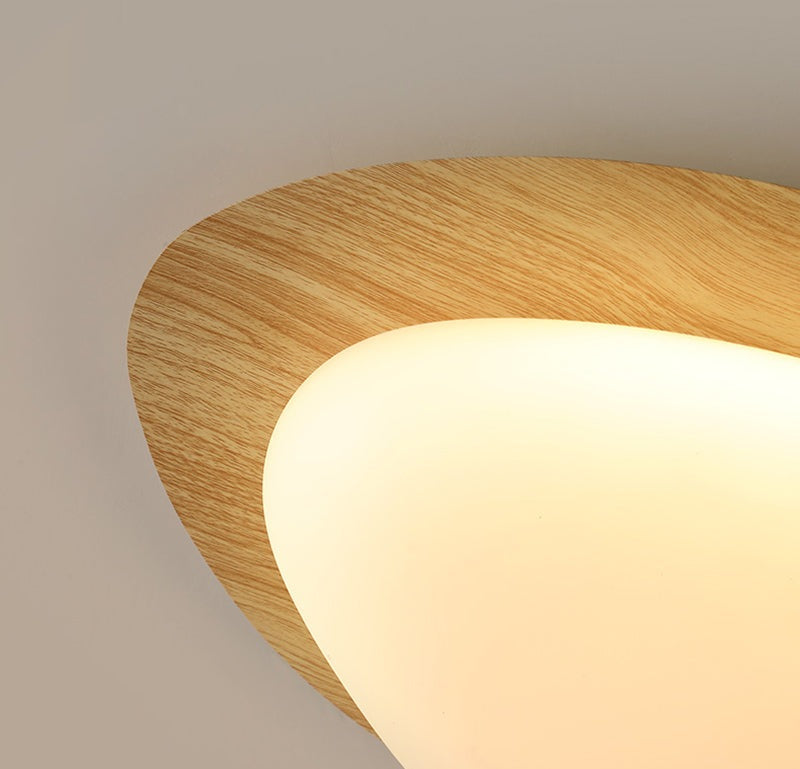 Wooden Pebble LED Flush Mount Ceiling Light in Scandinavian Style Close up