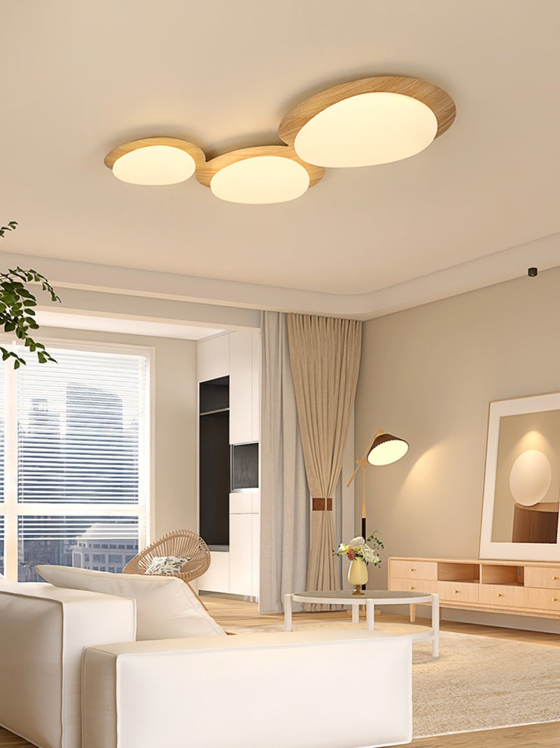 Wooden Pebble LED Flush Mount Ceiling Light in Scandinavian Style Oak Multiple Lights
