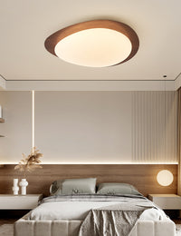 Wooden Pebble LED Flush Mount Ceiling Light in Scandinavian Style Walnut in Nordic Bedroom