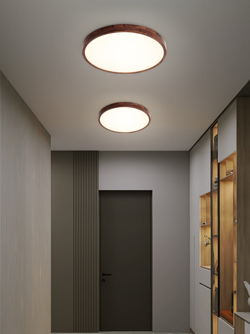 Wooden Round LED Flush Mount Ceiling Light in Scandinavian Style in Hallway
