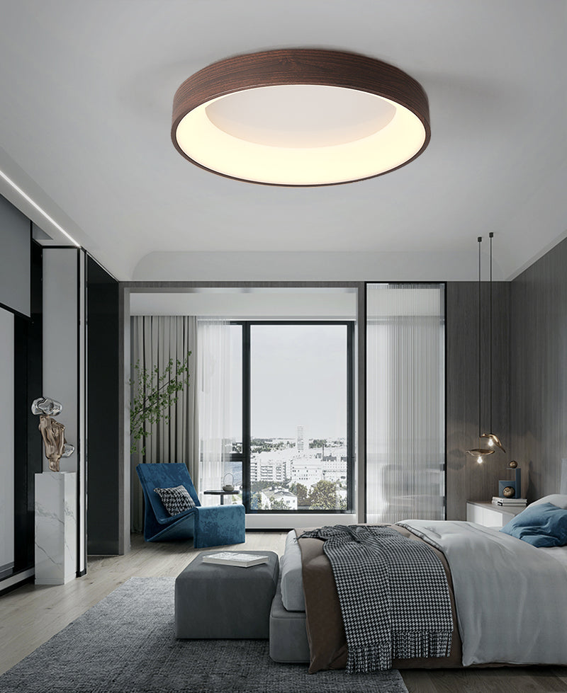 Wooden Round Ring LED Flush Mount Ceiling Light in Modern & Contempora ...