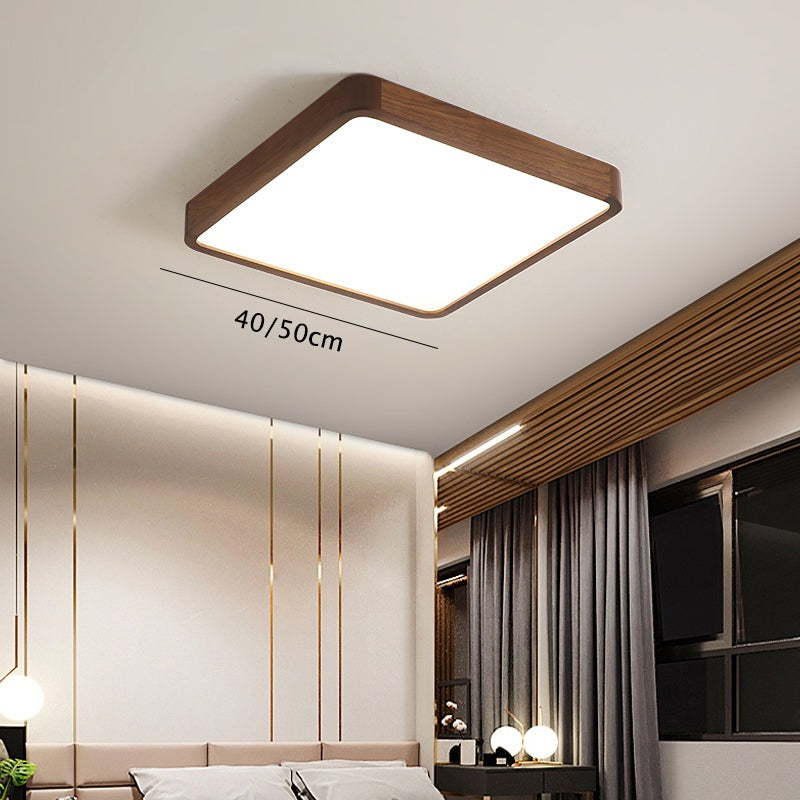 Wooden Square LED Flush Mount Ceiling Light in Scandinavian Style Dimensions