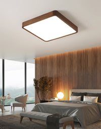 Wooden Square LED Flush Mount Ceiling Light in Scandinavian Style Walnut in Cozy Nordic Bedroom