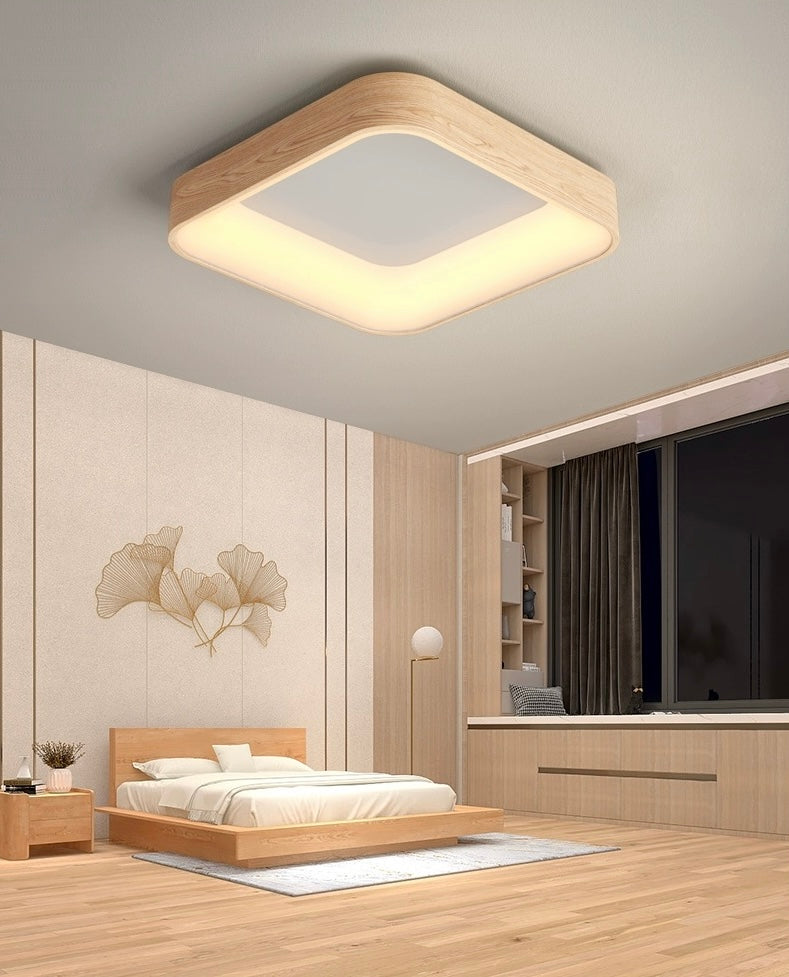 Wooden Square Ring LED Flush Mount Ceiling Light in Scandinavian Style
