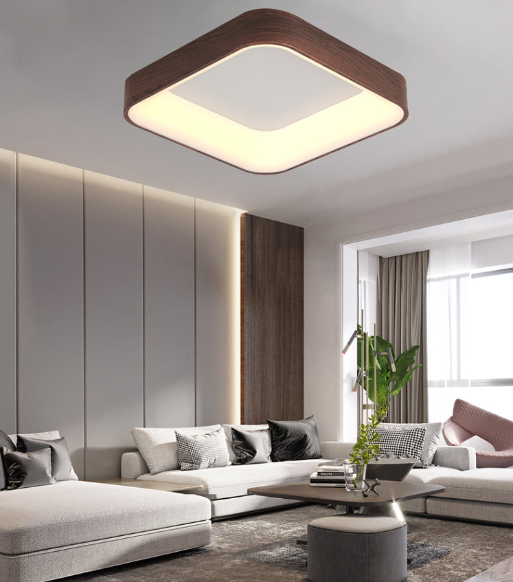 Wooden Square Ring LED Flush Mount Ceiling Light in Scandinavian Style in Nordic Living Room