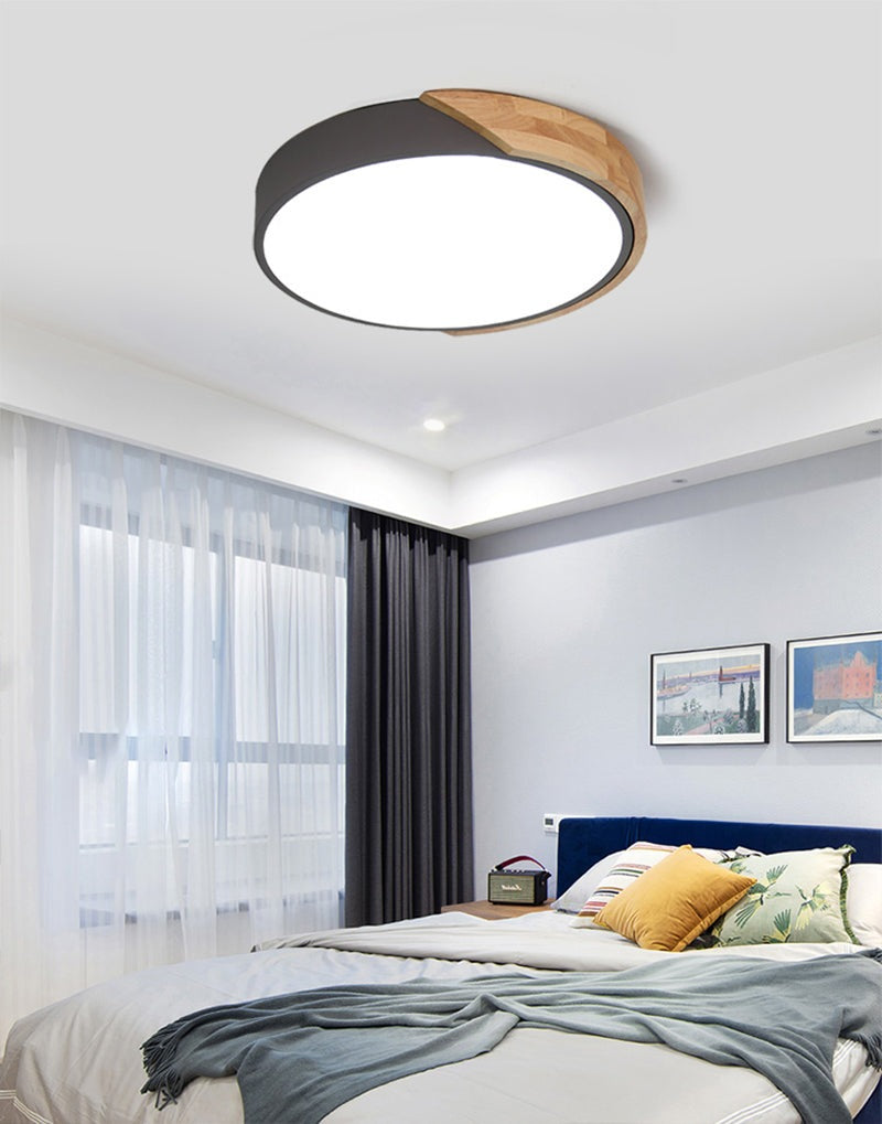 Wooden and Acrylic LED Flush Mount Ceiling Light in Scandinavian Style_Black_in Nordic Bedroom