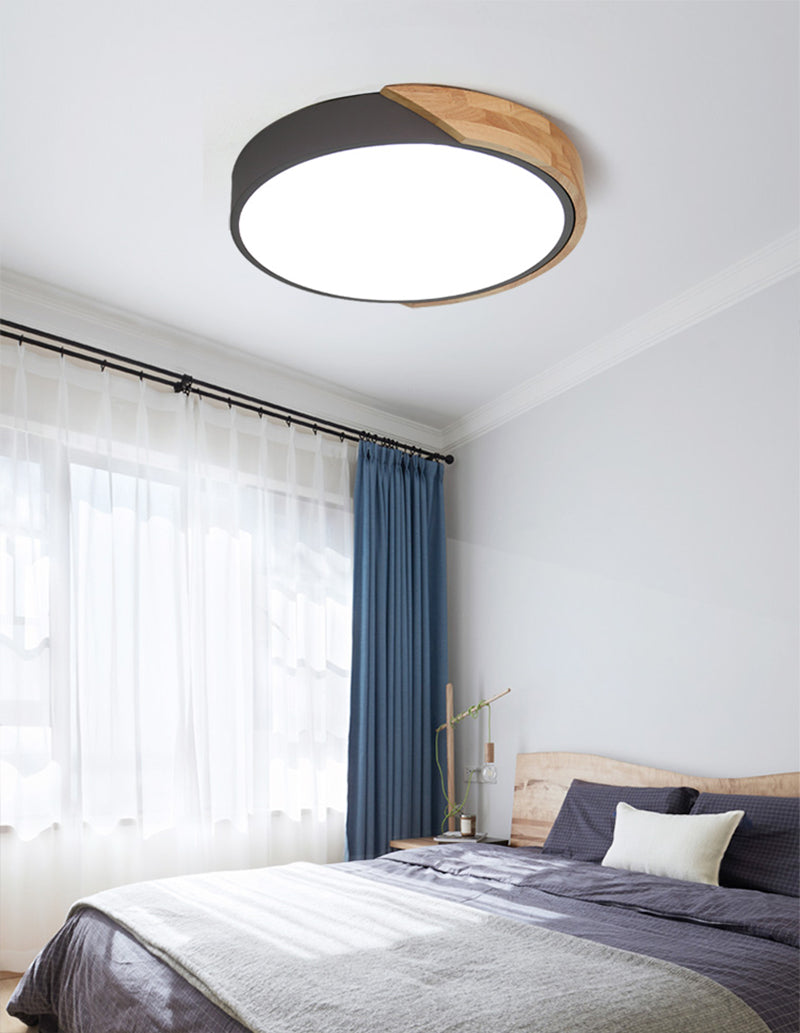 Wooden and Acrylic LED Flush Mount Ceiling Light in Scandinavian Style_Black_in Scandinavian Bedroom