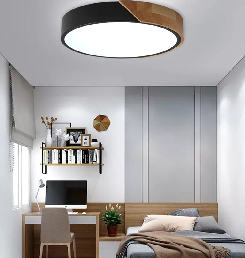 Wooden and Acrylic LED Flush Mount Ceiling Light in Scandinavian Style_Black_in Work Space