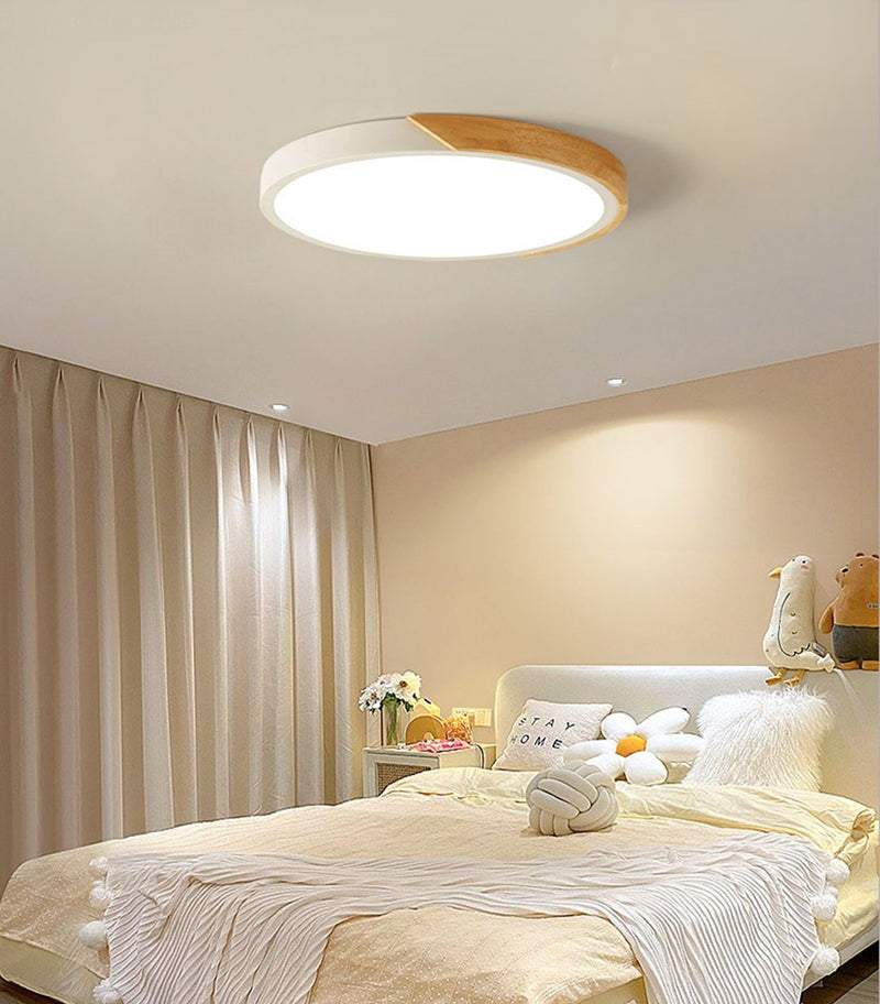 Wooden and Acrylic LED Flush Mount Ceiling Light in Scandinavian Style_White_in Kids Room