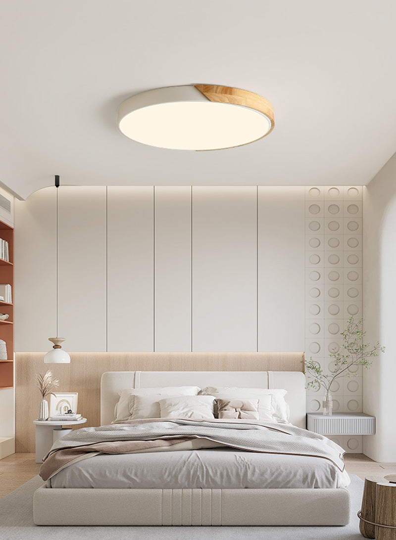 Wooden and Acrylic LED Flush Mount Ceiling Light in Scandinavian Style_White_in Nordic Bedroom