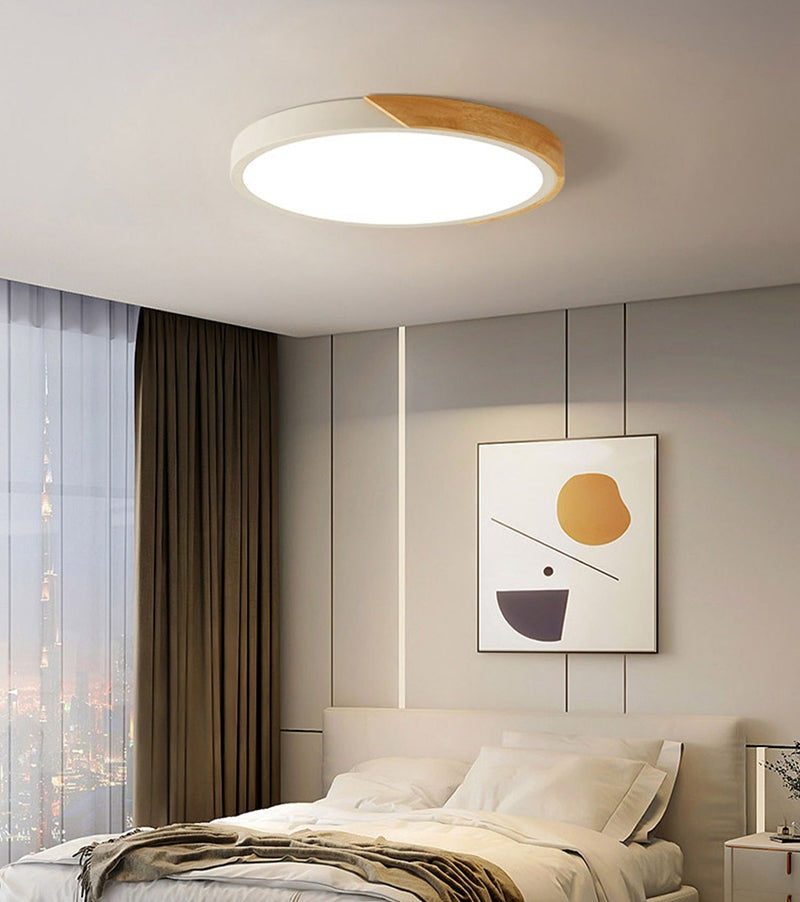 Wooden and Acrylic LED Flush Mount Ceiling Light in Scandinavian Style_White_in Simple Space