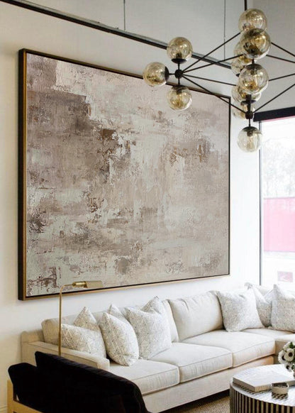 Minimalist Abstract Earth Tone Painting Wall Art in Beige Brown and White