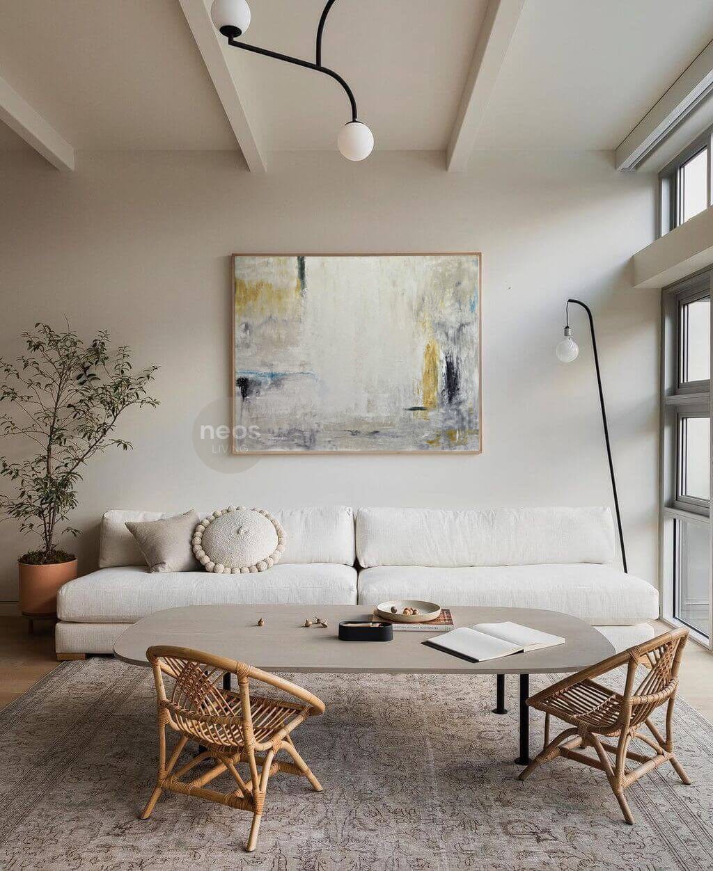 Beige / Grey / Yellow Abstract Minimalist Painting / Wall Art - NE0026