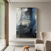 Blue / White / Black Abstract Minimalist Painting / Wall Art - NE0033