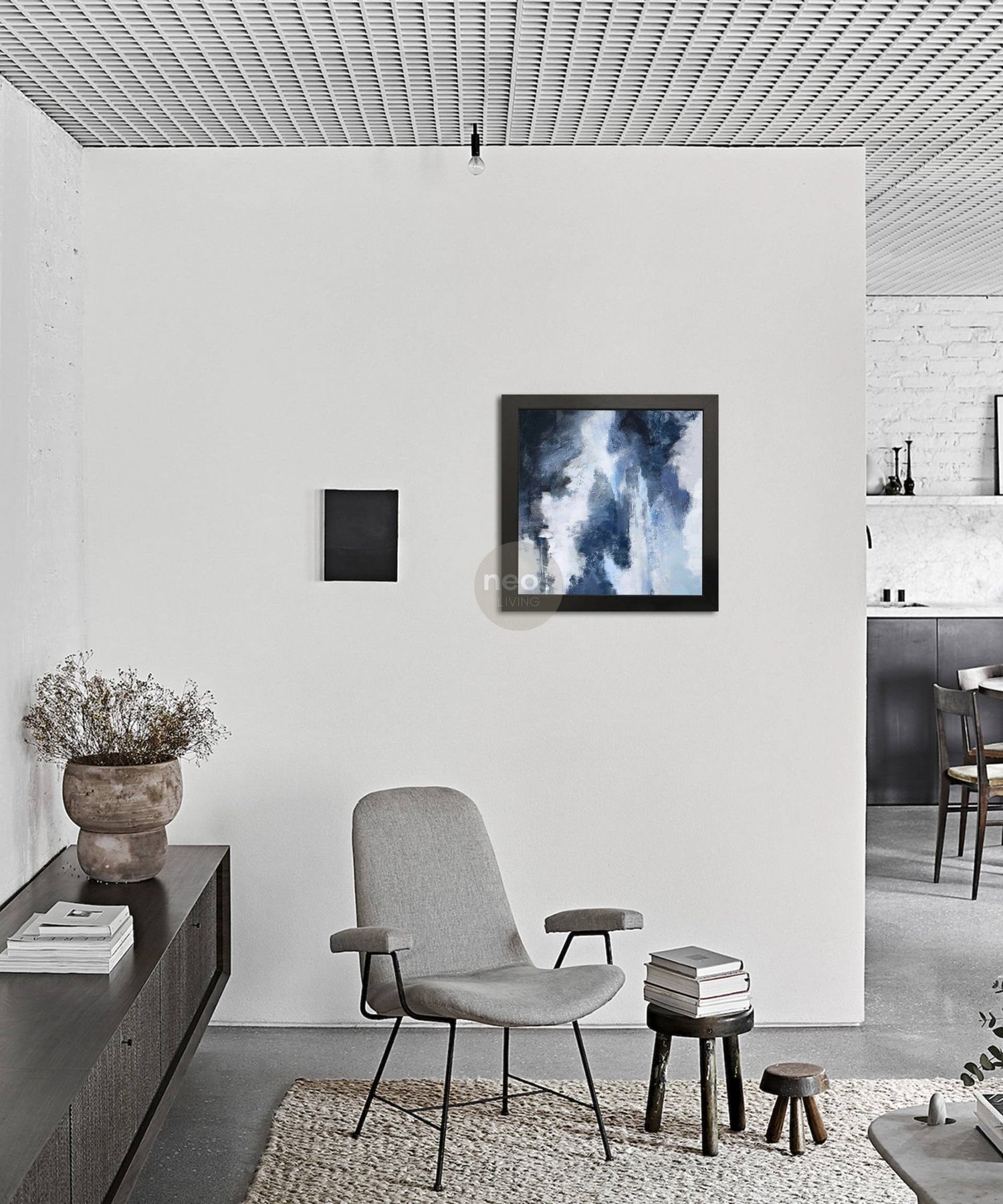 Blue / White Abstract Minimalist Painting / Wall Art - NE0050