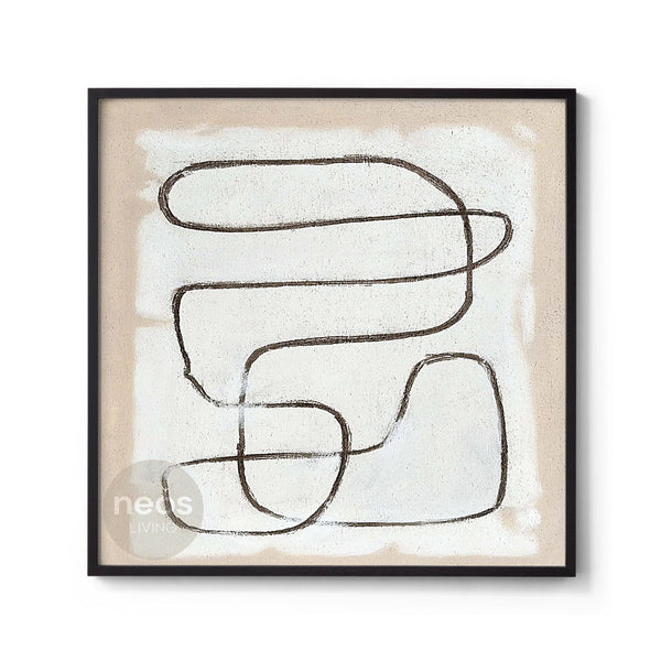 White / Beige / Black Line Art Abstract Painting / Wall Art - NE0071