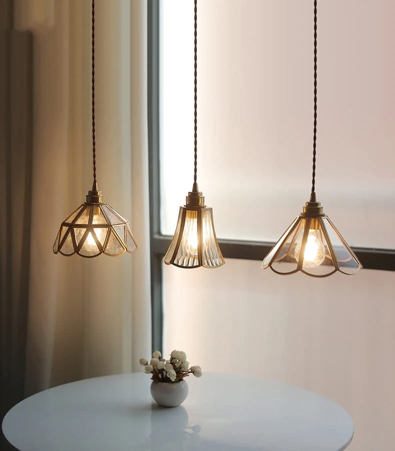 Vintage Flower Glass Ceiling Pendant Light with Brass Frame